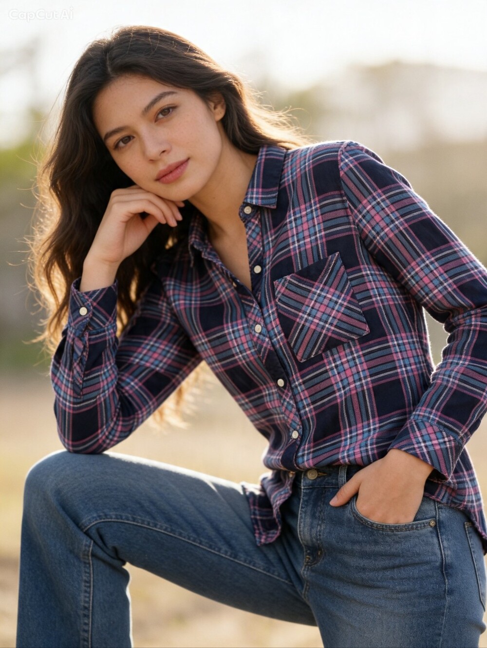 GAP Women's Shirt Top Blue Pink Plaid Checks Button Down Flannel Colorful MEDIUM
